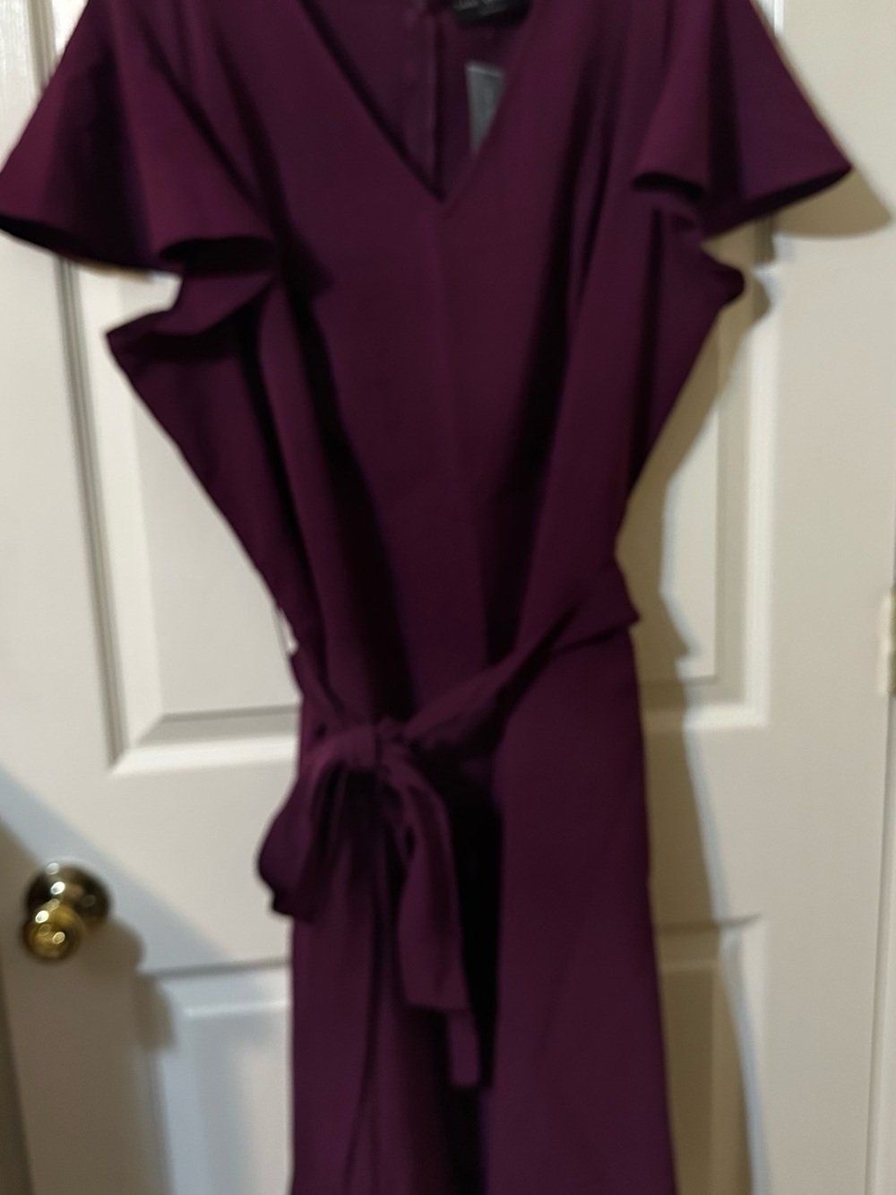 Lane Bryant Deep Plum V-Neck Tie-Waist Midi Dress